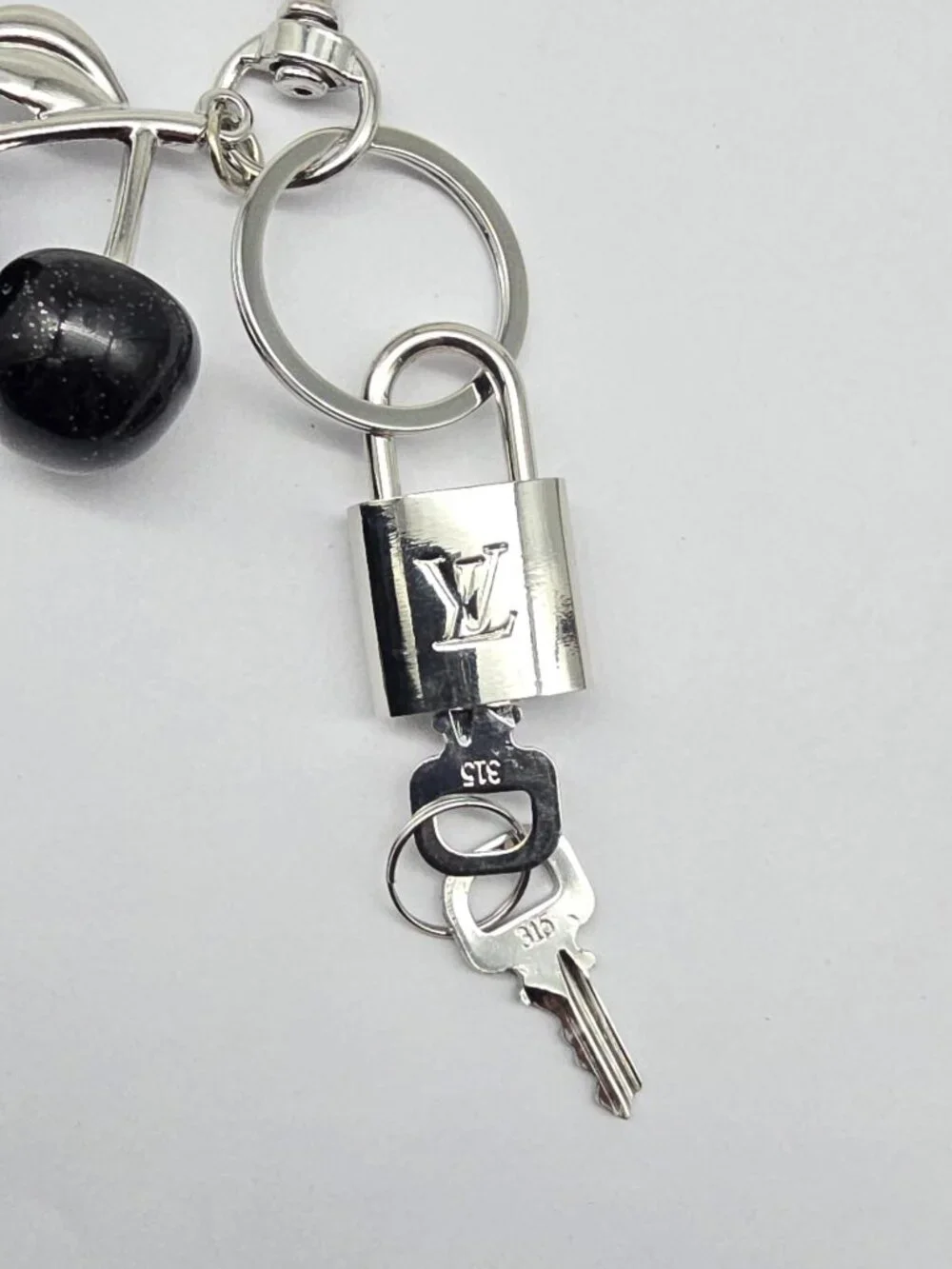 LV Silver Padlock 🔑 Authentic Louis Vuitton Charm + Unbranded Cherry Keychain